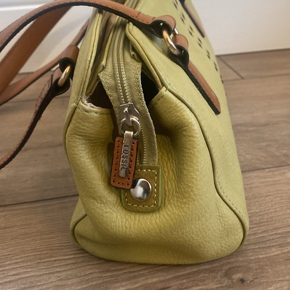 Fossil | Chartreuse Green and Brown Pebbled Leather shoulder bag | Vintage - Picture 3 of 15